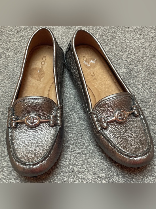 Coach Shoes - Coach silver leather Arlene driving loafers with logo hardware - size 6.5B